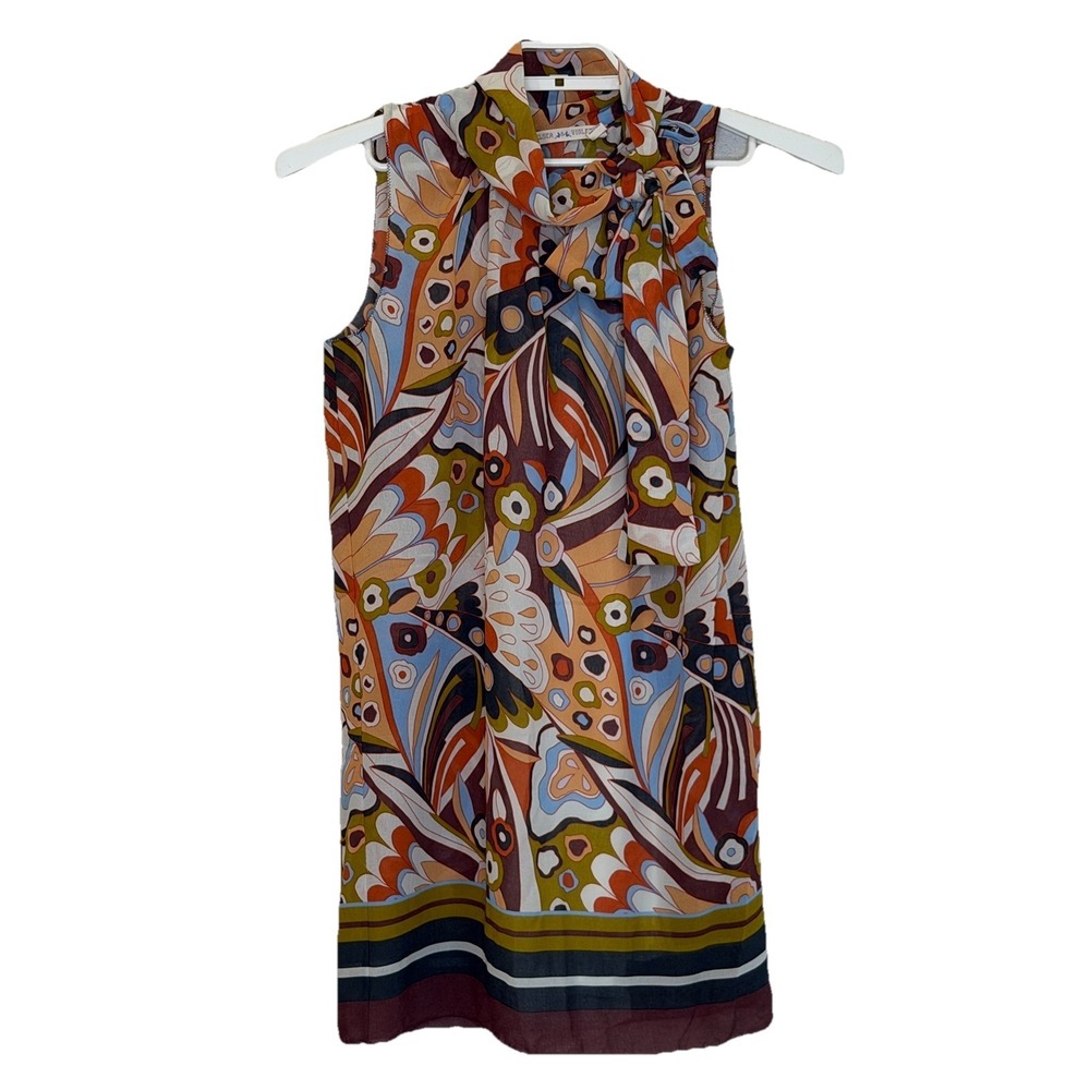 Chelsea & Violet Shift Dress Size‎ Small Retro Print Tie Cowl Collar Sleeveless